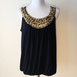 Alfani 0X, black tank with metallic gold detail